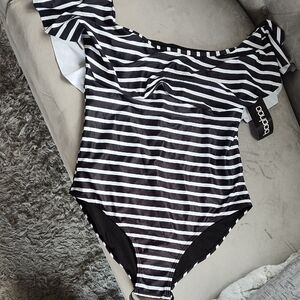 New Black and White Striped One Piece Swimsuit by Boohoo